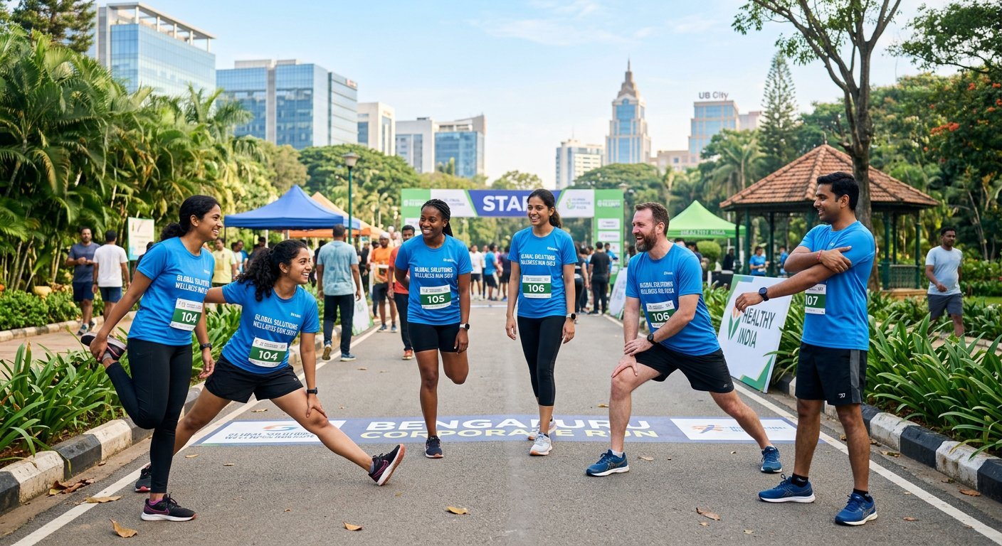 Corporate teams at the wellness run